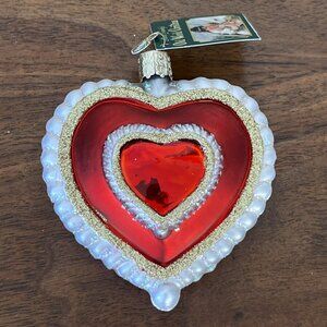 Rare Merck Family's Old World Christmas Glass Heart with Braid Ornament 2001 Vtg